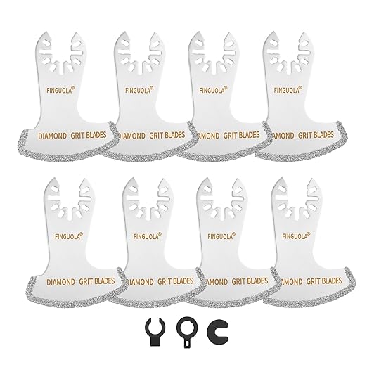 Oscillating Tool Blades, Diamond Carbide Multi Tool Blades for Grout Removal and Soft Tile Cut, Semi Circle Finger Segment Swing Grit Grout Oscillating Saw Blades (8PCS Swing Set)