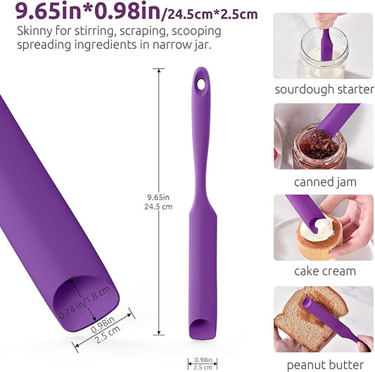 U-Taste Silicone Jar Spatula for Sourdough Starter: Long Skinny Food-Grade Jam Spreader, Sturdy Stirring Stick Bowl Scraper with Flexible Spoon Tip, Mixing Icing Tool, Peanut Butter Knife (Purple)