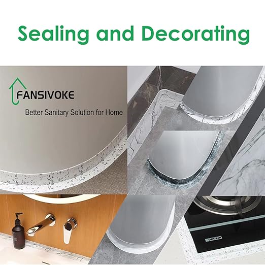 Kitchen & Bath Tape Caulk Strip, 1.5 Inch 10.5 Ft PVC Self Adhesive Waterproof Caulking Sealing Tape, Decorative Sealant Trim for Kitchen Sink Toilet Bathroom Shower and Bathtub (CloudMarble3.2M)
