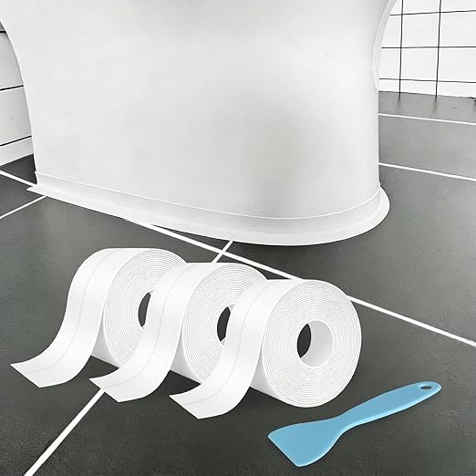 Caulk Tape for Bath Kitchen, Toilet Sealer Around Toilet Base White Self-Adhesive Decorative Sealing Tape, Caulking Tape Used for Kitchen Sink Toilet Bathroom Bathtub Floor (Minimalism, 3)