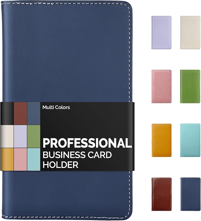 Sooez Leather Professional Business Card Book Holder Organizer, 240 Capacity Credit Card Booklet, PU Name Cards Holder Storage File for Men Women, 7.7"x 4.5" x 0.7", Dark Blue