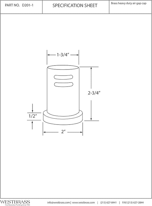 Westbrass D201-1-11 1-3/4" x 2-3/4" Solid Brass Air Gap Cap Only, Skirted, Antique Copper