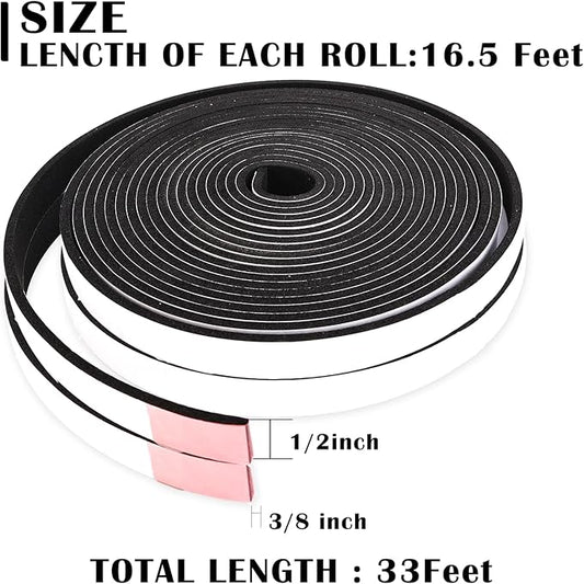 Closed Cell Foam Tape 1 inch Wide x 1/4 inch Thick,Single Sided Foam Strip with Self-Adhesive Backed,Weather Stripping for AC Window Seal and Door Insulation,Soundproof Weatherstripping 2 Rolls,33ft