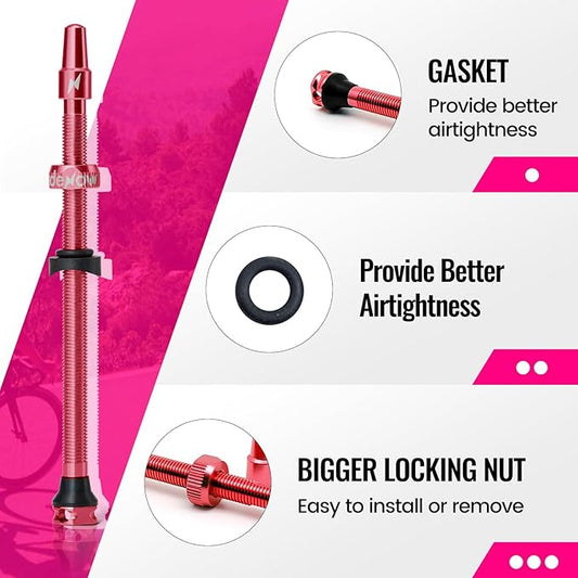 RideNow Tubeless Valve Stems, 110mm Presta Tubeless Tire Valve Stems, Super Light Alloy Tubeless Valve, Multiple Color and Size Options(Pair), Pink