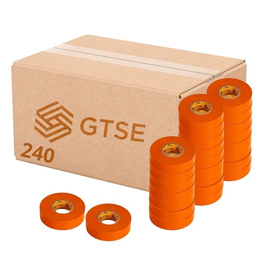 GTSE Orange Electrical Tape, 240 Rolls Bulk Box – Waterproof, Industrial Grade Vinyl, 3/4 in x 66ft– Strong Self-Adhesive PVC Electric Tape for Wire Insulation, 7 Mil, 600V – UL/CSA Listed