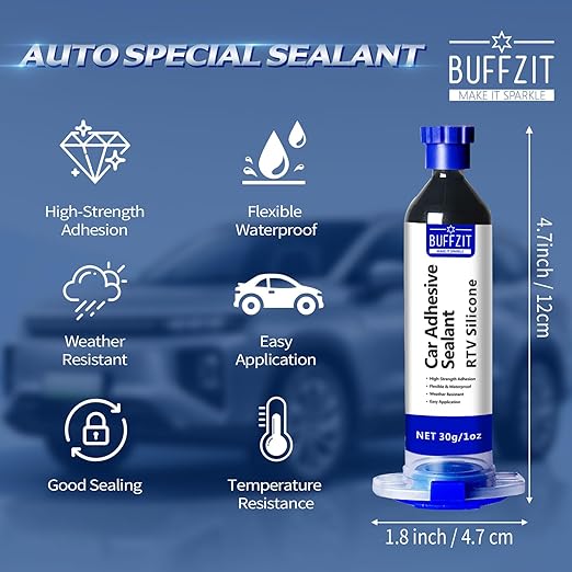 RTV Silicone Adhesive Sealant – 100% Silicone Waterproof Caulk, Strong Bond, Shrink & Crack Proof – Automotive Gaskets, Engine, Sunroof, Headlights, Windows & Home Repairs (Black, 30g/1oz)