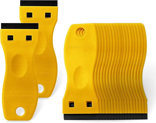 FOSHIO 20PCS Yellow Plastic Razor Blade Scraper Tool for Gasket Remover, Sticker Remover, Labels Decal and Adhesive Remover for Windows and Glass