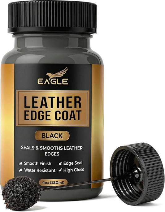Black Leather Edge Coat for Leather Edges with Built-in Applicator for Purses, Belts, Shoes, Couches – Flexible, Water-Resistant Finish – Edge Sealer & Restorer (4oz)