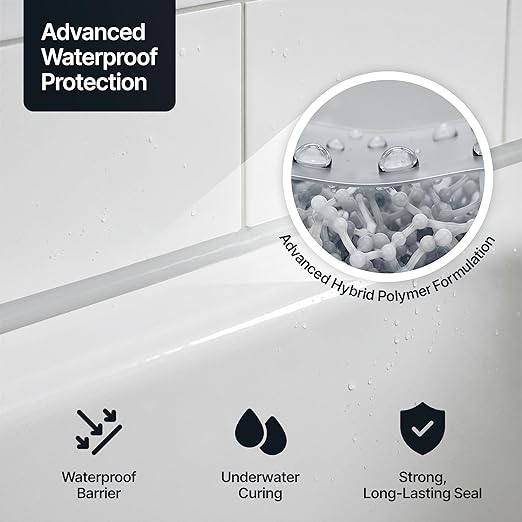 Light Gray Construction Sealant & Adhesive All-in-One Hybrid Polymer | Superior to Silicone Bathroom Caulk Sealant | Waterproof, Odorless, Paintable Caulk | Kitchen Bathroom Outdoor 300 ml 3 Pack