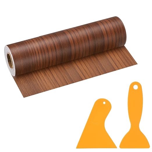 PATIKIL Wood Grain Repair Tape, 8" x 33' Self Adhesive Realistic Wood Tape with Scraper Durable Repair Patch for Furniture Floor Window Door Table DIY Home Decor, Teak