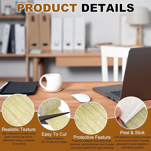 uxcell 2 Pcs Wood Grain Repair Tape, 2.2" x 15ft Self Adhesive Wood Grain Colored Duct Tape Waterproof Repair Patch for Furniture Floor Scratch Fix, Baseboards, DIY Decor, Gray Oak