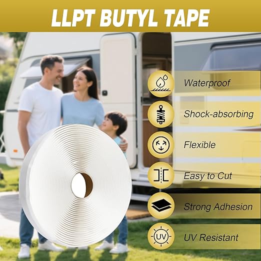 LLPT Butyl Tape White 1/2 Inch x 33Ft 2 Pack Tight Seal for Leak Proof EPDM RV Repair Window Glass Boat Sealing Roof Pipe Patching(WST052)