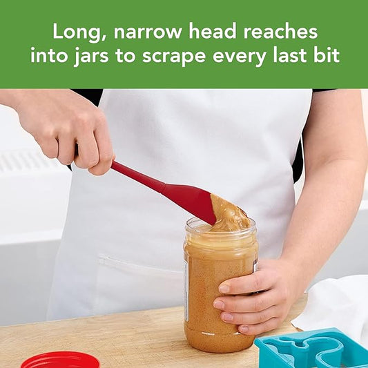 Tovolo Silicone Jar Spatula Long Handled Rubber Scraping Scooping Tool for Peanut Butter Jam Jelly Jars Blenders, Extra Long Flex Core Silicone Jar Scraper Dishwasher Safe BPA Free, Cayenne Red