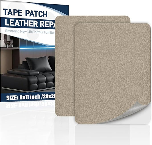 Zenyao Leather Repair Patch Tape - Self Adhesive Leather Repair Kit for Car Seat Furniture, Heavy Duty Vinyl Repair Patch for Couch Sofa, Waterproof Fix for Tears, 8x11 Inch Sheet, 2 Pieces, Beige