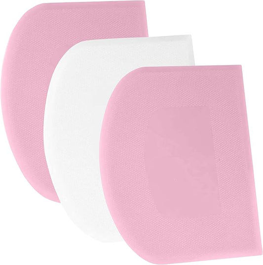 SURDOCA Dough Scraper Bench Scraper - 3P 10.6x6.7" Plastic Flexible Bowl Scraper, Sharp Edge & Angles Cake Scraper. Non-Slip Bakeware Decorating Tools Sculpting & Modeling Tools - Pink+White+Pink