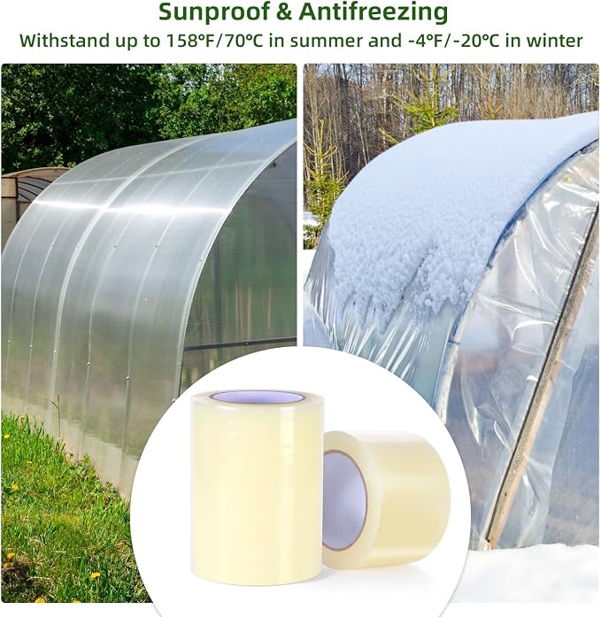 Ohuhu Greenhouse Repair Tape Plastic: 3" x 98' Green House Sheeting Tape 6.3 mil Reinforced Clear Plastic Film for Greenhouse Polyethylene PE Cover Repair