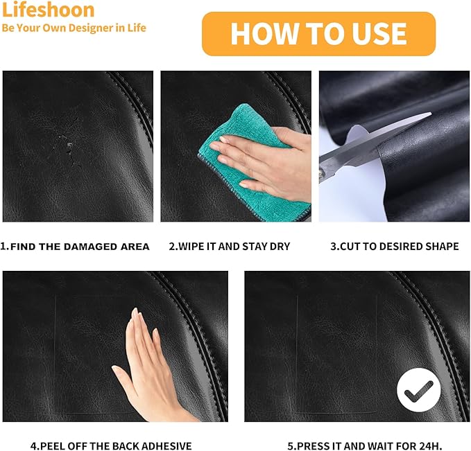 Lifeshoon Leather Repair Patch, 17X158 Inch Glossy Self Adhesive Leather Repair, Large Vinyl Patch Tape for Couches, Furniture, Car Seats, Cabinets, Wall, Handbags （17X158 Inch, Dark Brown）