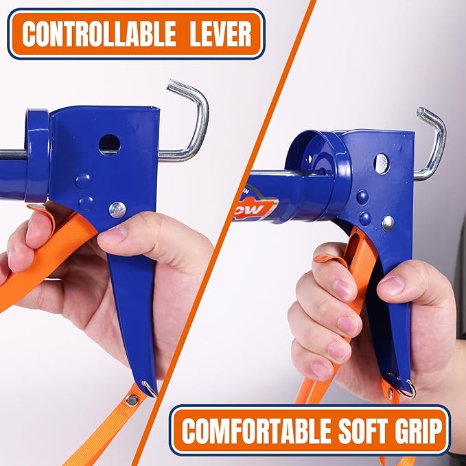 WADFOW Caulking Gun, No Drip Caulk Gun,9" Drip Free Hand Caulking Gun with Comfort Grip,Smooth Round Rod for 10oz Caulk Tubes,WCG2309D,Blue