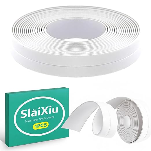 slaixiu 1-Pack 1.5" x10.5ft White Caulk Tape - Waterproof Self-Adhesive Sealing Strip for Bathtubs, Showers, Toilets & Kitchen Countertops