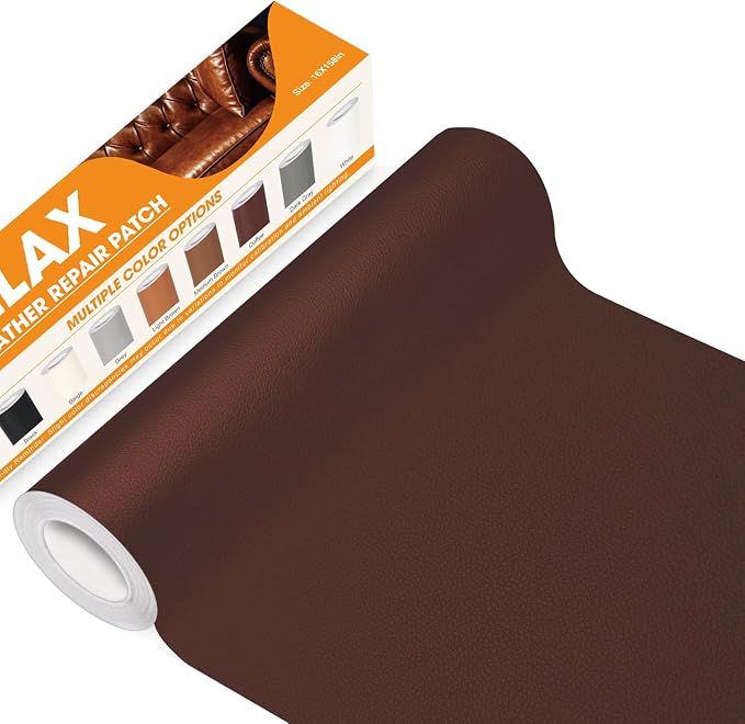 WALLAX Leather Repair Patch, 16 x 79 Inches Self Adhesive Leather Repair Tape for Furniture, Couch, Sofa, Car Seats, Office Chair, Car Interior, Upholstery, Vinyl Repair Kit (Dark Brown)