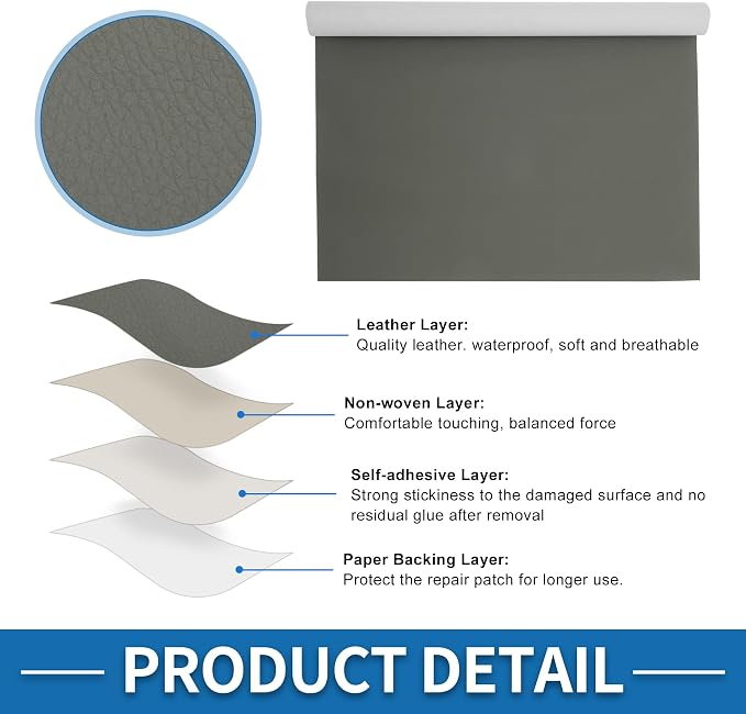 Self Adhesive Leather Repair Patch Strong Stickiness 19.6"x27.5" Leather Repair Tape PVC Faux Leather Deep Gray 1 Pcs
