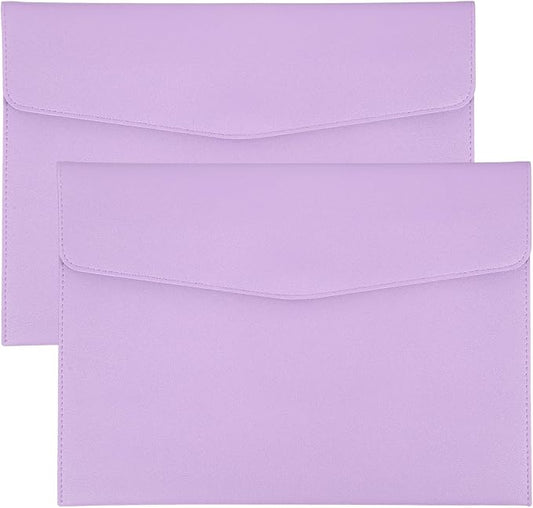 PATIKIL 2Pcs PU Leather A4 File Folder, Document Holder Envelope Waterproof Napa Texture Filing Organizer Portfolio Folder Case with Magnetic Snap Closure for Home Office, Purple