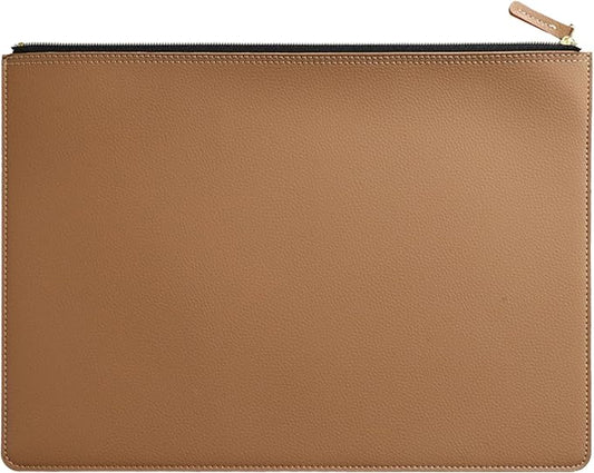 PU Leather A4 File Folder Zipper Document Holder Envelope Folder Case for Receipt Contract (Khaki)
