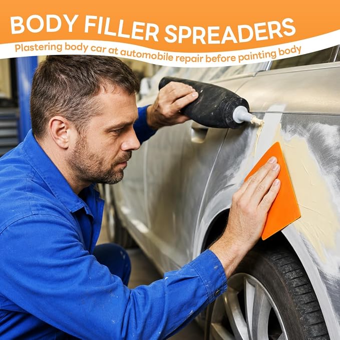 6 PCS Body Filler Spreaders, 4, 5, 6 Inch Multi-Purpose Automotive Body Paint Repair Scraper, 3 Sizes Reusable Hard Plastic Spreader Tool for Applying Putties Glazes Caulks