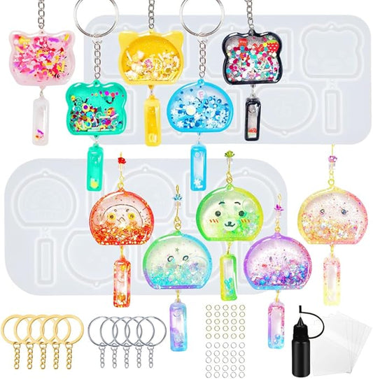 FUNSHOWCASE Wind Chimes Resin Shaker Molds Set Keychain Charms Pack of 68 Epoxy Silicone Trays Precision Tip Applicator Bottle Kit Bundle