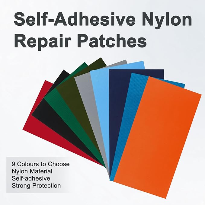 Self-Adhesive Nylon Patches Tent Repair Kit – Outdoor Gear Tenacious Repair Tape, Waterproof Fabric Patches for Clothes, Tent, Down Jacket, Backpack (8pcs, Dark Grey