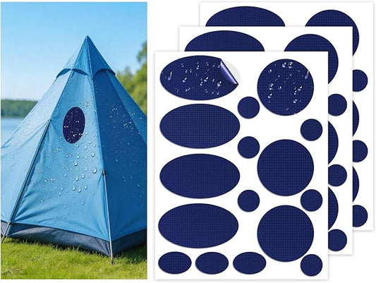 Waterproof Self-Adhesive Nylon Fabric Repair Tape - Tent Repair Kit,48pcs Fabric Patches for Tent, Jacket, Clothes, Puffer Down Jacket,Sleeping Bag, Outdoor Gear Tenacious Repairs Tape, Royal Blue