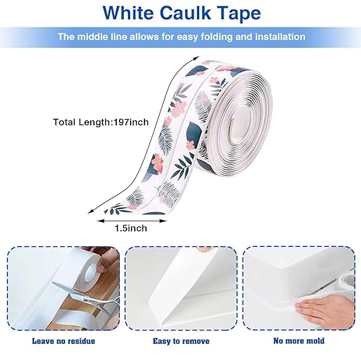 Self Adhesive Sealing Tape, Bathroom Waterproof Sealing Strip, Traditional Sealant Substitute, Suitable for Kitchen, Bathtub, Bathroom, Wall Corner, Decoration and Renovation (C, 1.5" x 16.5Ft)