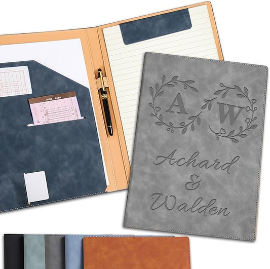 Personalized Leather Padfolio with Engraved Text/Name Customized Faux Leather Portfolio for Schools, Conferences, Corporate Offices