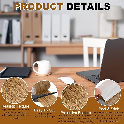 uxcell Wood Grain Repair Tape, 2.2" x 15ft Self Adhesive Wood Grain Colored Duct Tape Waterproof Repair Patch for Furniture Floor Scratch Fix, Baseboards, DIY Decor, Brown Pine
