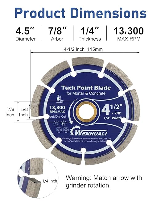 4.5" Diamond Tuck Point Blade for Concrete 2 Pack 1/4" Thickness – Premium Diamond Blade for Mortar Joint Removal, Concrete & Brick Grout Repair, 7/8" Arbor, Fast Clean Cutting (2 Pack)