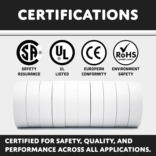 TradeGear White 10 Pack - UL Listed Colored Electrical Tape, 60 ft x 3/4 in, 600V, Flame Retardant, Waterproof, Rubber Adhesive - Phase Marking, Wire ID, Automotive