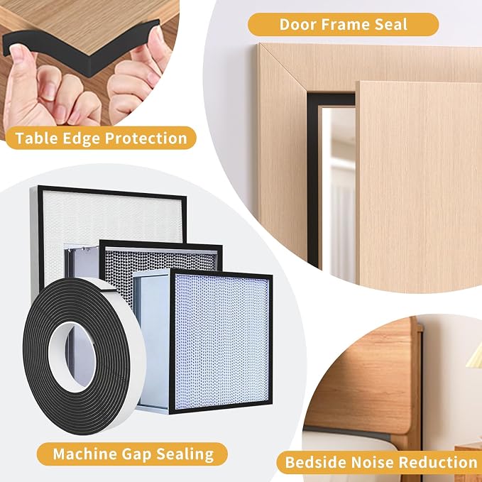 Foam Weather Stripping Door Seal,1 Inch W x 1/17 Inch T x 33 Feet Window Sealing Tape，Single-Sided Self-Adhesive Insulation Sealing Strip,Black