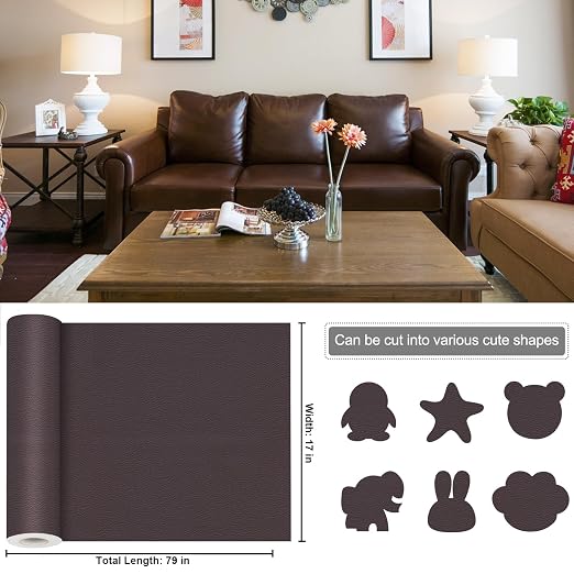 Leather Patches for Furniture,17X79inch Self Adhesive Leather Repair Patch,Leather Repair kit for Furniture, Couch,Car Seat,Motorcycle seat,Loveseat (Dark Brown-Litchi Grain, 17X79 inch)