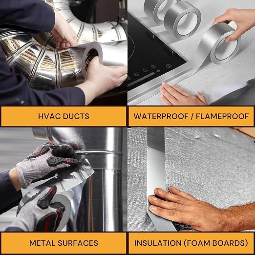 6 Pack Buck Aluminum Foil Tape – 4 Inch x 216ft (72 yd), 3.6 Mil – HVAC Tape for Ductwork, AC, Dryer Vents & Insulation – Silver Foil Tape for Metal Repair, Exhaust Sealing & Air Conditioning