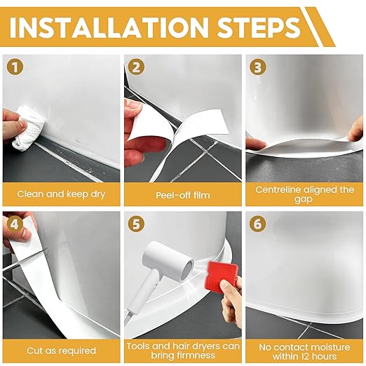 Caulk Tape, Waterproof Self Adhesive Caulk Strip, 1 Roll 1.5" x 10.5Ft Sealant Tape for Toilet Base, Bathtub, Kitchen Sink and Wall Edge, with Sealing Tool