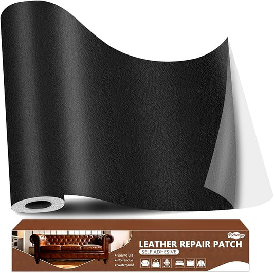 Black Leather Repair Tape, 16x80 Inch Leather Repair Patch Self-Adhesive, Waterproof Faux Leather Patch, Vinyl Repair Tape for Couch, Sofas, Furniture, Office Chair, Car Seats