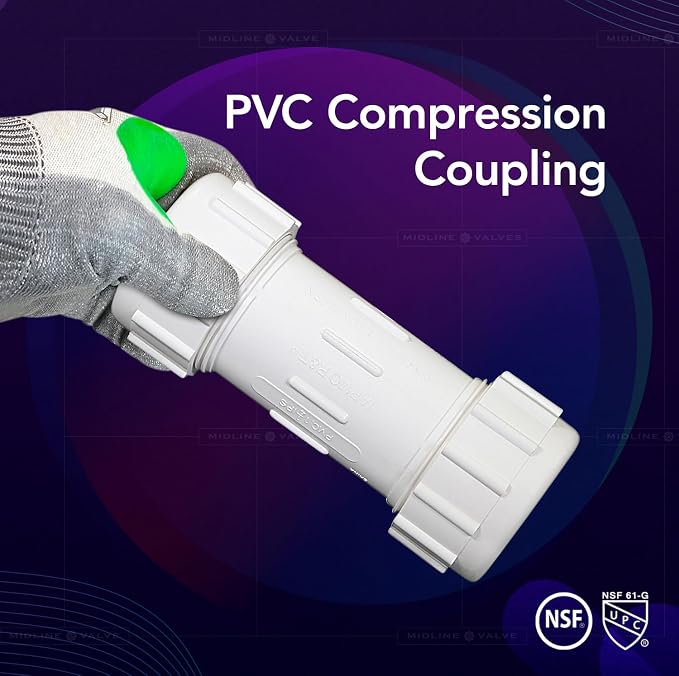 Midline Valve 582DD212 PVC Compression Coupling Pipe Fitting; 2-1/2 in.; White Plastic