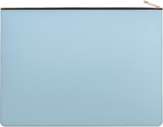 PU Leather A4 File Folder Zipper Document Holder Envelope Folder Case for Receipt Contract (1, Light Blue)