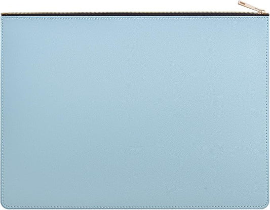 PU Leather A4 File Folder Zipper Document Holder Envelope Folder Case for Receipt Contract (1, Light Blue)