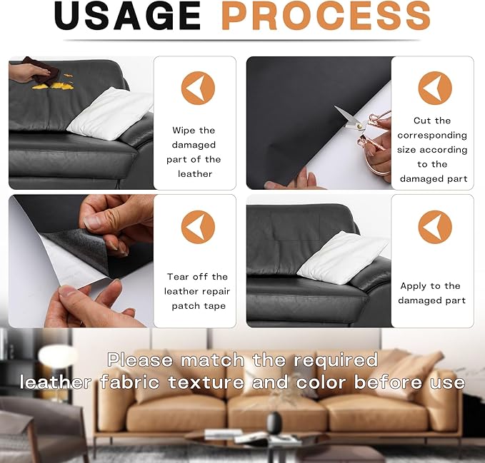 Leather Repair Patch, 3 x 60In Self Adhesive Leather Repair Tape Kit for Furniture, Couch, Sofa, Office, Car Seats, Car Interior,Vinyl Repair Kit (Khaki)