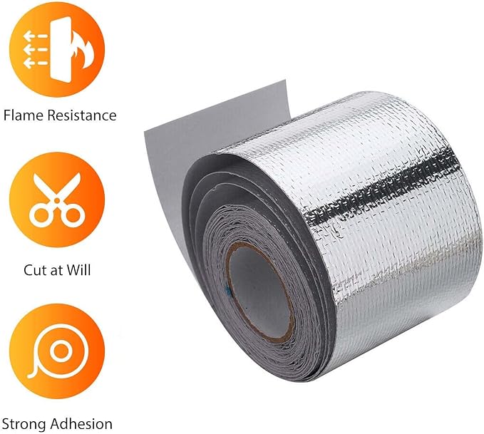 Xinhan (Gold,Silver,Black) Aluminum Foil Heat Shielding Tape High Temperature Heat Reflective Adhesive Backed Tape Compatible With Car Intake Pipe Engine Bay Hoses Wires Etc (Silver, 2in x 30ft)