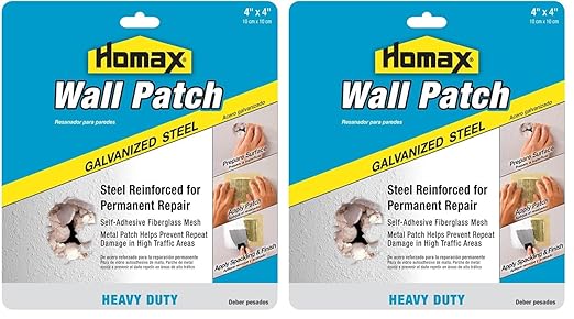 Homax 4"x4" Heavy Duty Galvanized Steel & Reinforced Fiberglass Mesh Wall Patch (Pack of 2) for Drywall & Plaster Repair