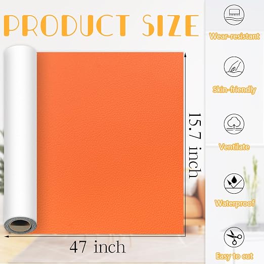 Orange Leather Repair Tape, 15.7×47 Inch Self-Adhesive Leather Repair Patch for Couch, 1 Roll Vinyl Leather Repair Kit Leather Patches for Handbags, Car Seat, Office Chairs