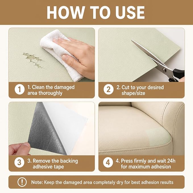 Leather Repair Patch for Couches Self-Adhesive Leather Repair Tape kit for Furniture Sofa Vinyl Car Seats Couch Chairs Shoes Down Jackets (Beige, 3.9X79 inch)