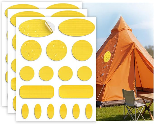 Waterproof Self-Adhesive Fabric Repair Tape - Tent Repair Kit,51pcs Nylon Fabric Patches for Tent, Jacket, Clothes, Puffer Down Jacket,Sleeping Bag, Outdoor Gear Tenacious Repairs Tape, Yellow